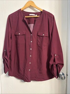 Notations Burgundy and Black Pinstripe Button-Front Shirt